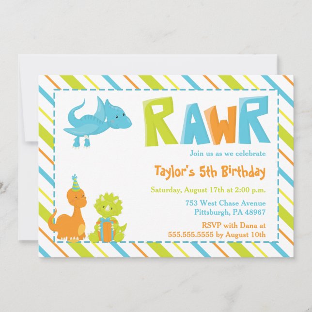 RAWR Dinosaur Birthday Party Invitation (Front)