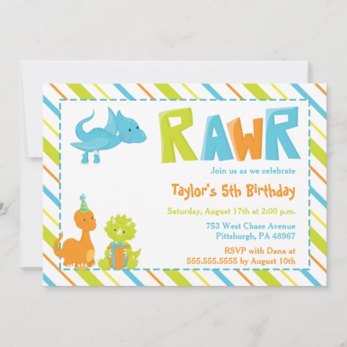 RAWR Dinosaur Birthday Party Invitation