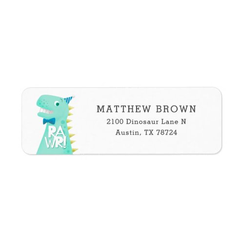 RAWR Dinosaur Birthday Party Return Address Label