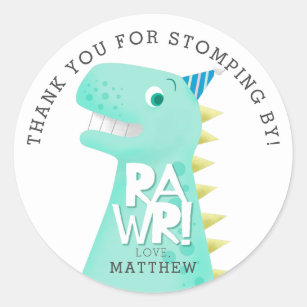 RAWR Dinosaur Birthday Party Thank You Favor Classic Round Sticker