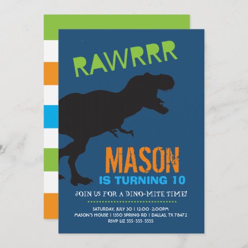 Rawr Dinosaur Boy Birthday Party Invitation