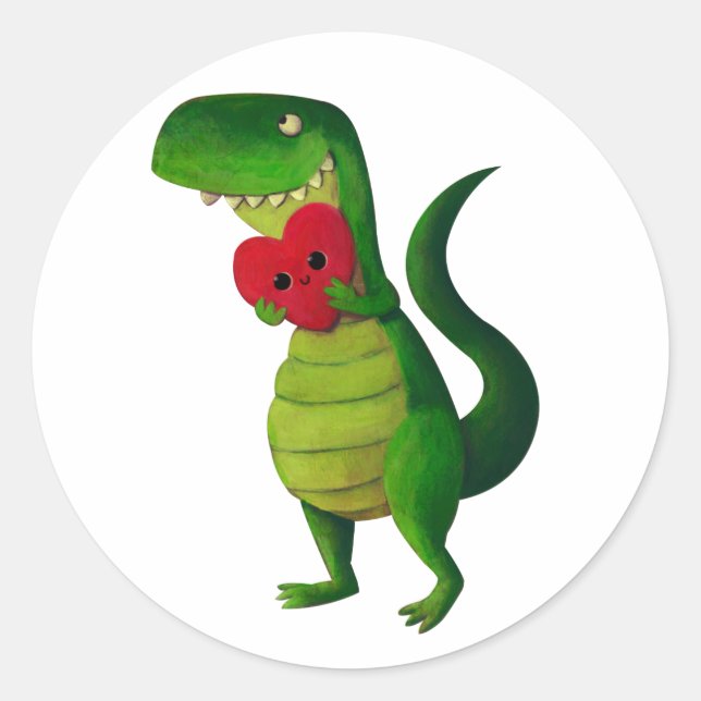 RAWR Dinosaur Love Classic Round Sticker (Front)