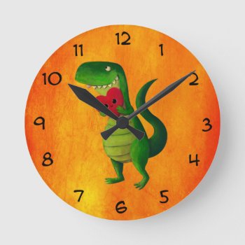 Rawr Dinosaur Love Round Clock by colonelle at Zazzle