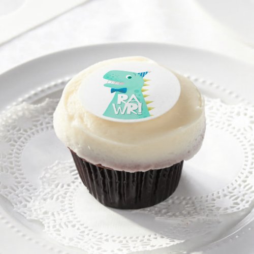 RAWR Green Dinosaur Birthday Party Edible Frosting Rounds