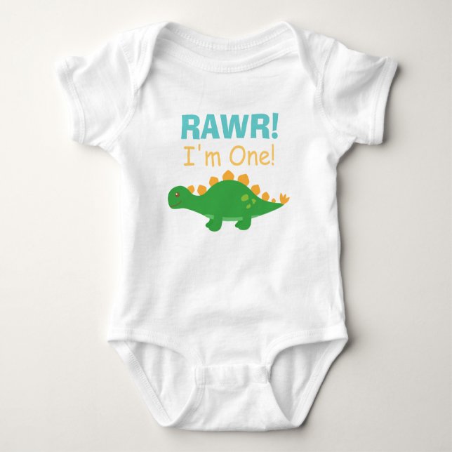 Rawr, I am One, Cute Dinosaur for Babies Baby Bodysuit (Front)