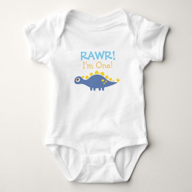 Rawr, I am One, Cute Dinosaur for Babies Baby Bodysuit (Front)