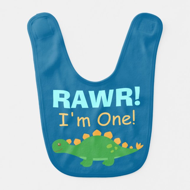 Rawr, I am One, Cute Dinosaur for Toddlers Bib (Front)