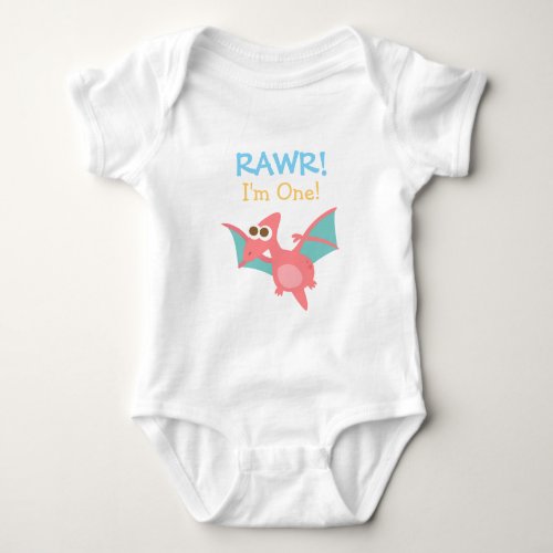 Rawr I am One Cute Pink Dinosaur for Babies Baby Bodysuit