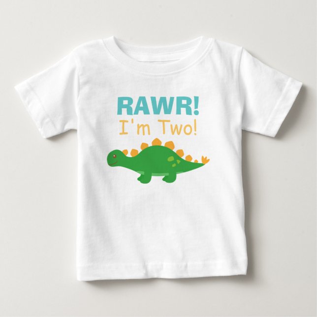 Rawr, I am Two, Cute Dinosaur for Babies Baby T-Shirt (Front)