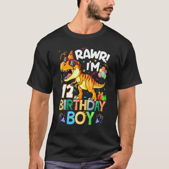Rawr I M 12th Birthday Boy Dinosaur T Rex 12 Years T-Shirt (Front)