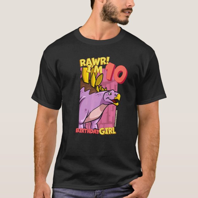 Rawr I'm 10 Birthday Girls 10th Birthday Dino Kent T-Shirt (Front)