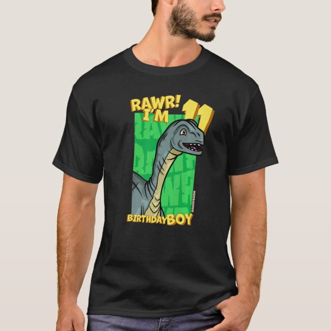 Rawr I'm 11 Birthday Boys 11th Birthday Dino Mussa T-Shirt (Front)