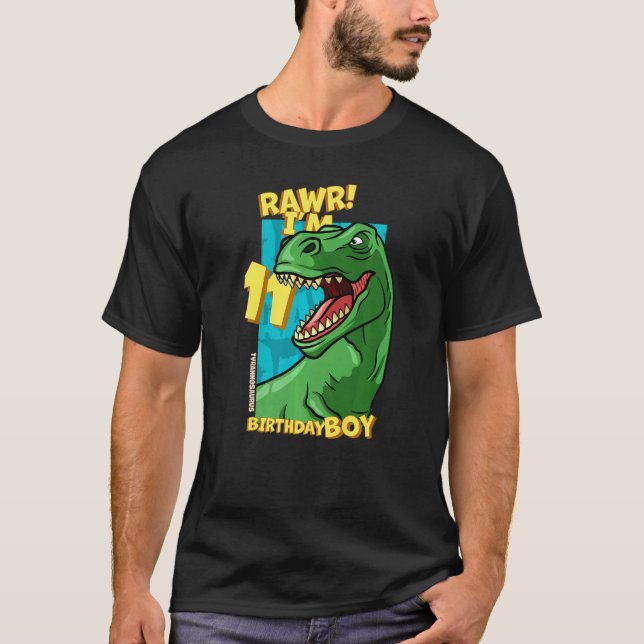 Rawr I'm 11 Birthday Boys 11th Birthday Dino Tyran T-Shirt (Front)