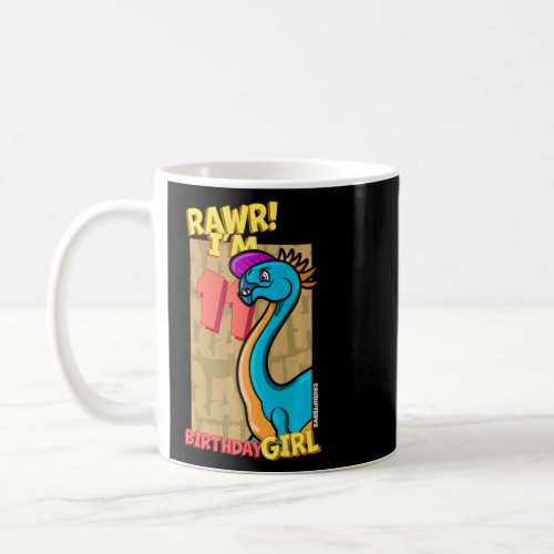 Rawr Im 11 Birthday Girls 11th Birthday Dino Caud Coffee Mug