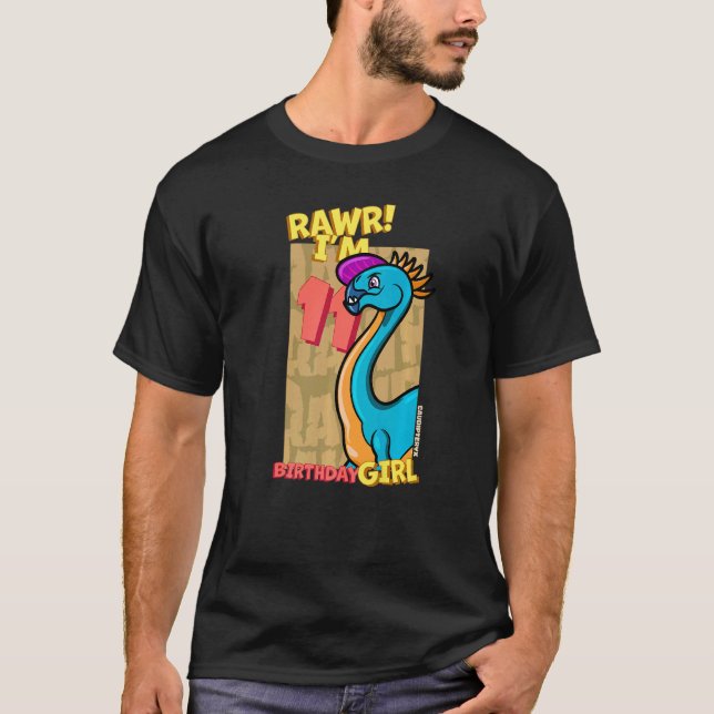 Rawr I'm 11 Birthday Girls 11th Birthday Dino Caud T-Shirt (Front)
