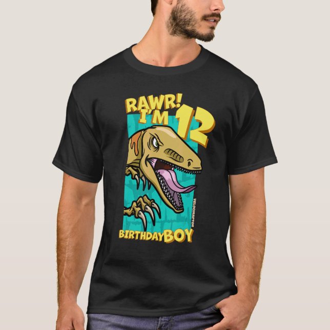 Rawr  I'm 12 Birthday Boys 12th Birthday Dino Velo T-Shirt (Front)