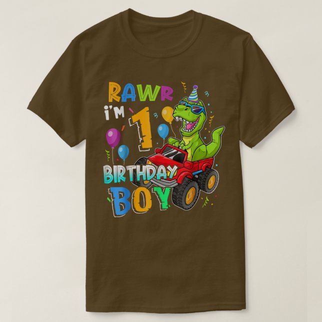Rawr I'm 1st Birthday Boy 1 Year Old Dinosaur Mons T-Shirt (Design Front)