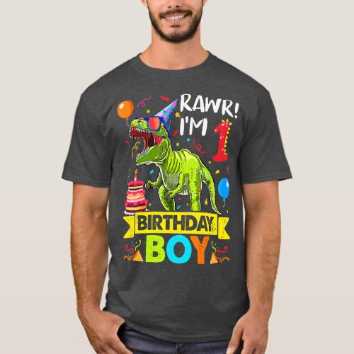 Rawr Im 1st Birthday Boy Dinosaur rex 1 Years Old  T_Shirt