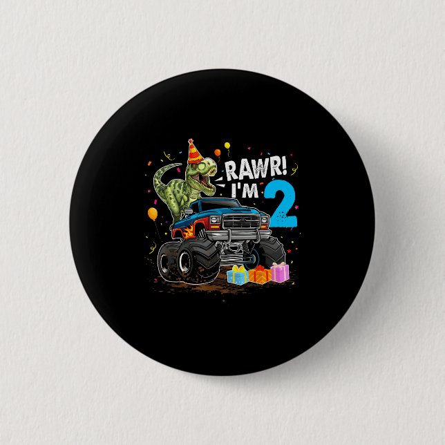 Rawr I'm 2 2nd Birthday T Rex Dinosaur Funny Party Button (Front)