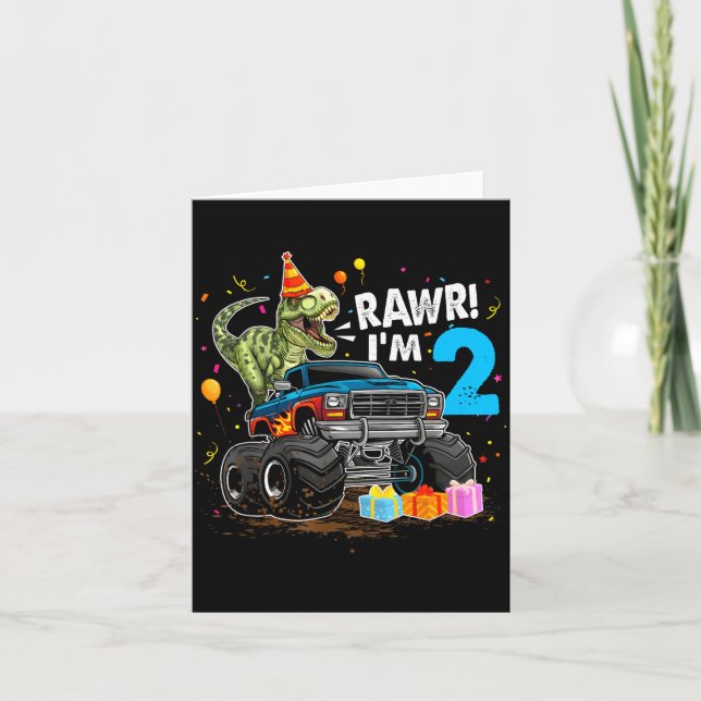 Rawr I'm 2 2nd Birthday T Rex Dinosaur Funny Party Card (Front)