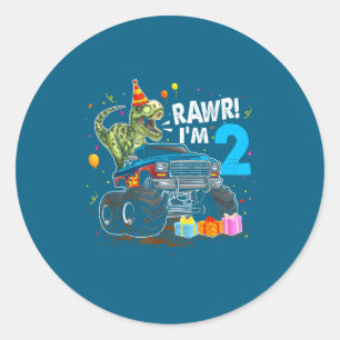 Rawr I'm 2 2nd Birthday T Rex Dinosaur Funny Party Classic Round Sticker