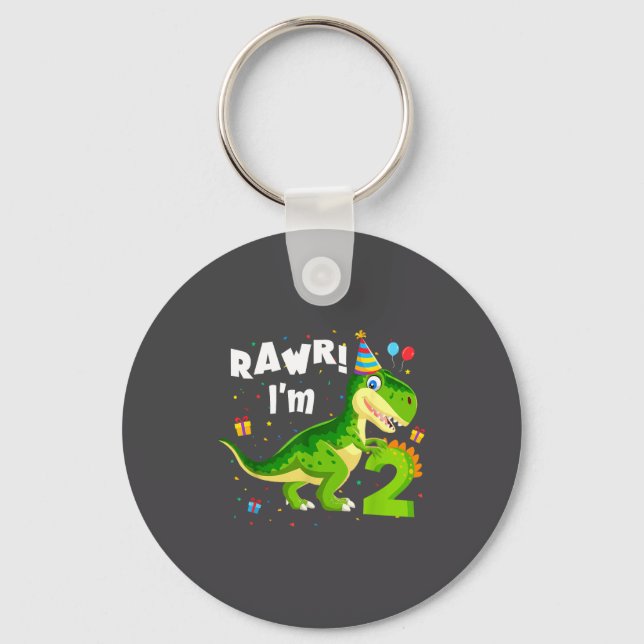 Rawr I'm 2 2nd Birthday T Rex Dinosaur Funny Party Keychain (Front)