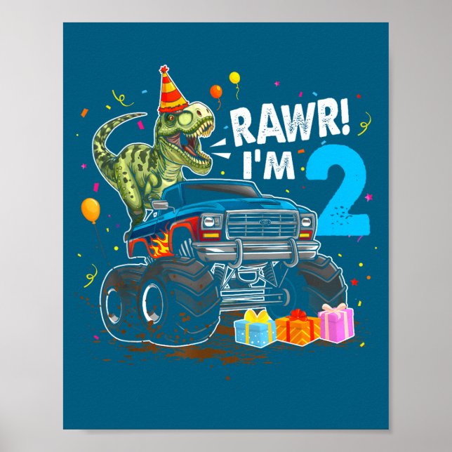 Rawr I'm 2 2nd Birthday T Rex Dinosaur Funny Party Poster (Front)
