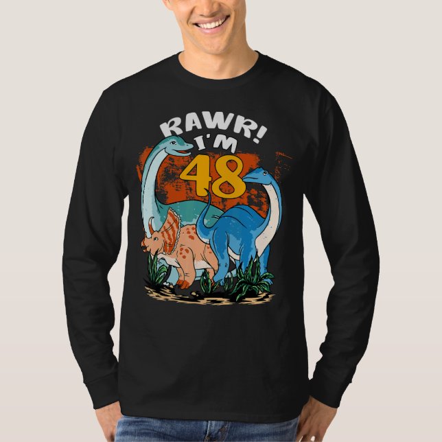 Rawr I'm 48 Years Old 48th Birthday Boy Rex Dinosa T-Shirt (Front)