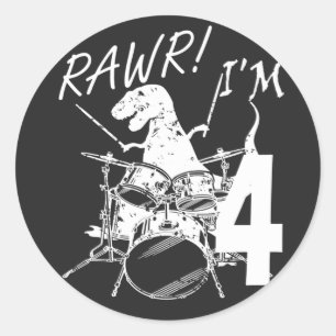 Rawr I'm 4 4th Birthday Dinosaur Classic Round Sticker