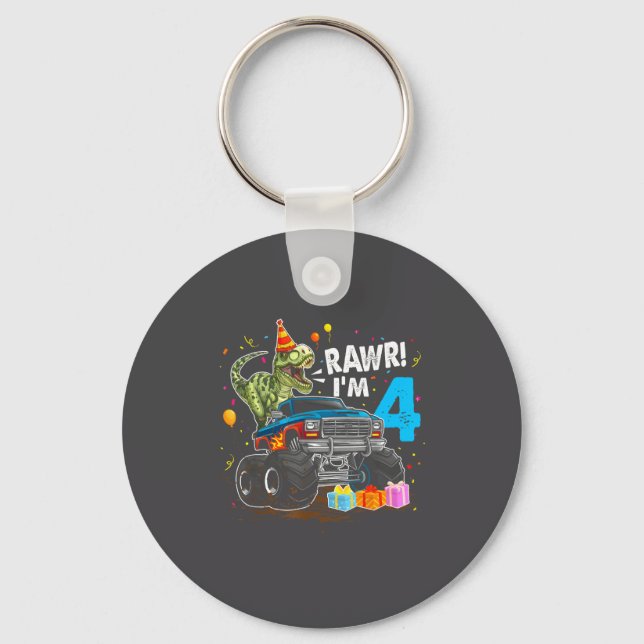 Rawr I'm 4 4th Birthday T Rex Dinosaur Funny Party Keychain (Front)