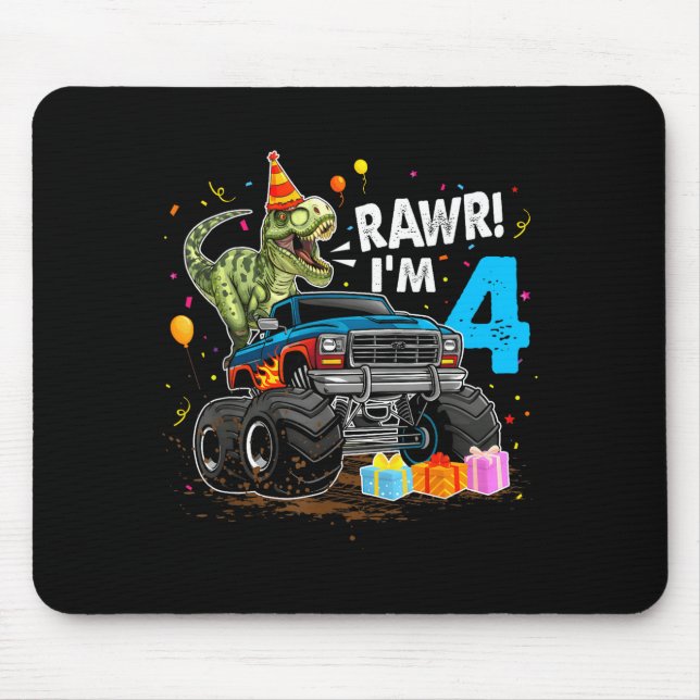 Rawr I'm 4 4th Birthday T Rex Dinosaur Funny Party Mouse Pad (Front)