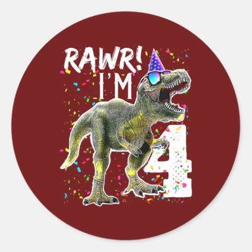 Rawr Im 4 4th Birthday T Rex Dinosaur Party Classic Round Sticker