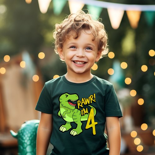 Rawr Im 4 Cute 4th Birthday Dinosaur Gift T_Shirt