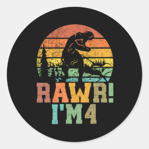Rawr Im 4 Dinosaur T Rex 4 Year Old Classic Round Sticker
