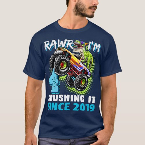 Rawr Im 4 Monster Truck Dinosaur 4th Birthday Part T_Shirt