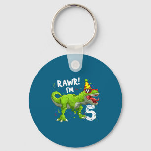 Rawr I'm 5 5th Birthday T Rex Dinosaur Funny Party Keychain