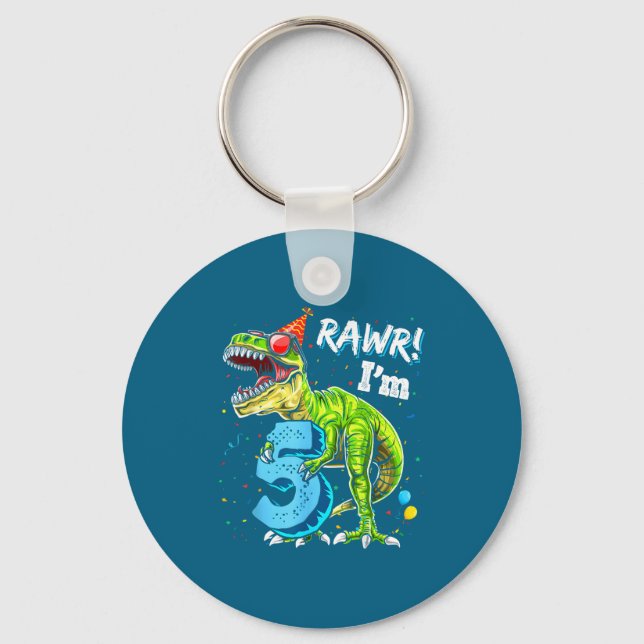 Rawr I'm 5 5th Birthday T Rex Dinosaur Funny Party Keychain (Front)