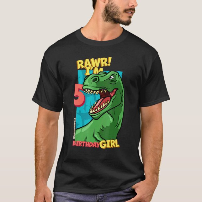 Rawr I'm 5 Birthday Girls 5th Birthday Dino Tyrann T-Shirt (Front)