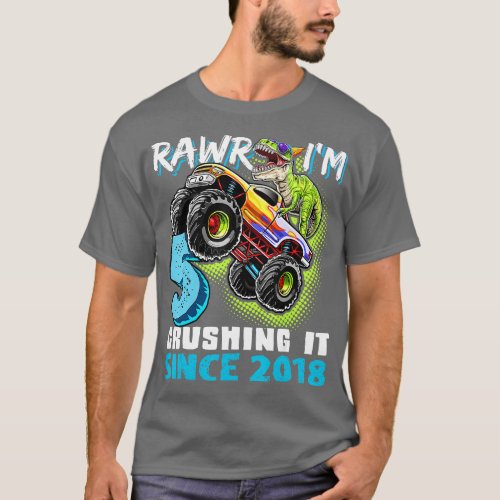 Rawr Im 5 Monster Truck Dinosaur 5th Birthday Part T_Shirt