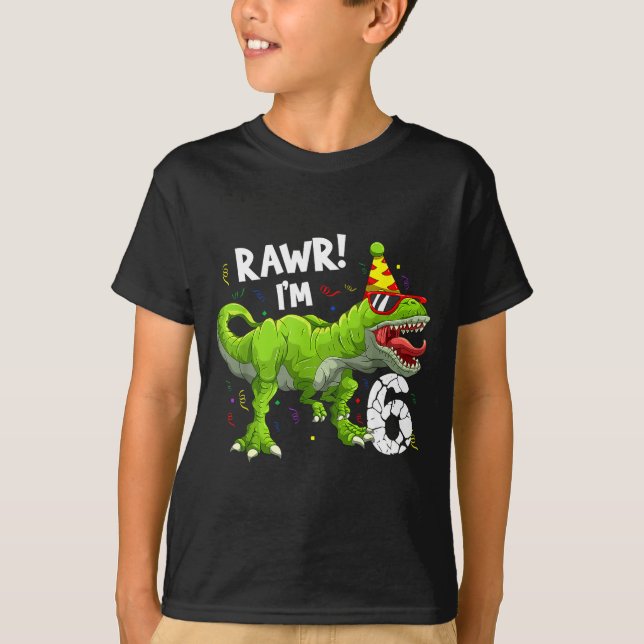 Rawr I'm 6 6th Birthday T Rex Dinosaur Funny Party T-Shirt (Front)