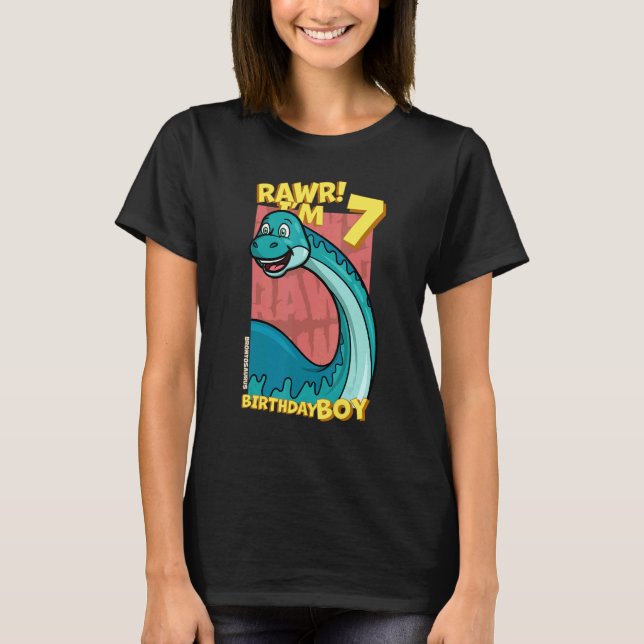 Rawr  I'm 7 Birthday Boys 7th Birthday Dino Bronto T-Shirt (Front)