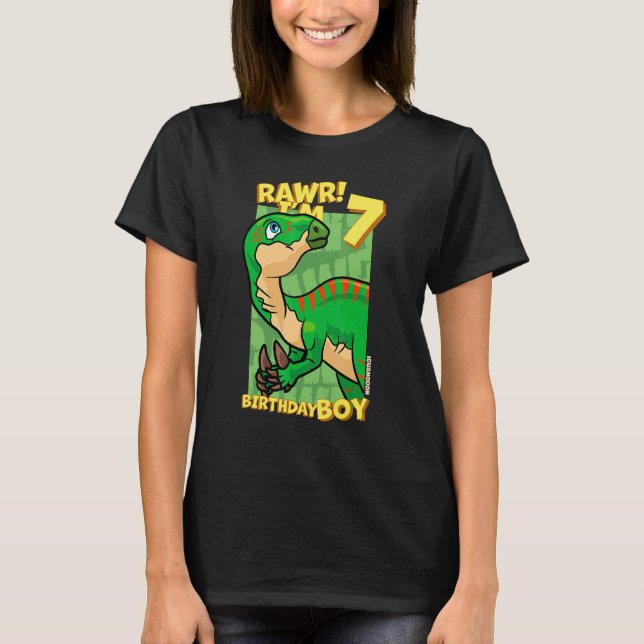 Rawr  I'm 7 Birthday Boys 7th Birthday Dino Iguano T-Shirt (Front)