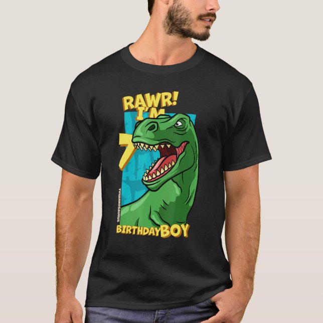 Rawr  I'm 7 Birthday Boys 7th Birthday Dino Tyrann T-Shirt (Front)