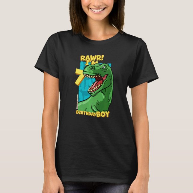 Rawr I'm 7 Birthday Boys 7th Birthday Dino Tyranno T-Shirt (Front)