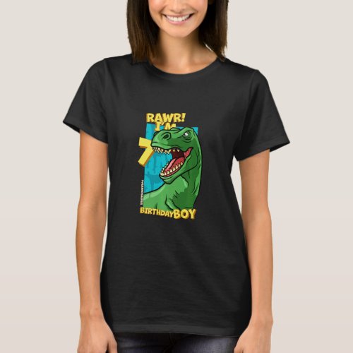 Rawr Im 7 Birthday Boys 7th Birthday Dino Tyranno T_Shirt