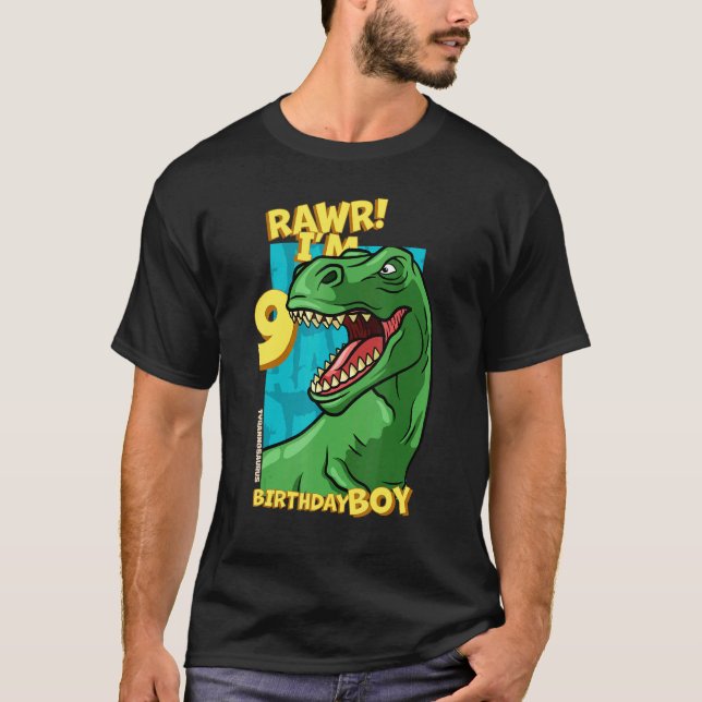 Rawr  I'm 9 Birthday Boys 9th Birthday Dino Tyrann T-Shirt (Front)