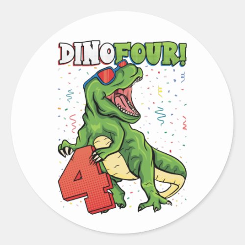 Rawr Im a Dinofour 4th Birthday Dinosaur Classic  Classic Round Sticker