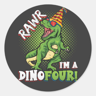 Rawr I'm a Dinofour 4th Birthday Dinosaur Classic Round Sticker
