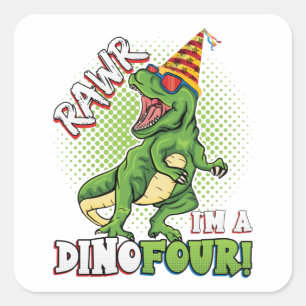 Rawr I'm a Dinofour 4th Birthday Dinosaur Square S Square Sticker