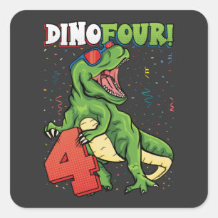 Rawr I'm a Dinofour 4th Birthday Dinosaur Square Sticker